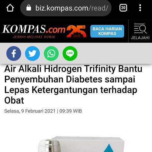Botol hidrogen alkali trifinity sudah di liput oleh Media Kompas