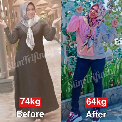 Cerita diet Bu Raeda selalu nihil dan akhirnya berhasil langsing turun berat badan 10kg dengan Slimtrifinity