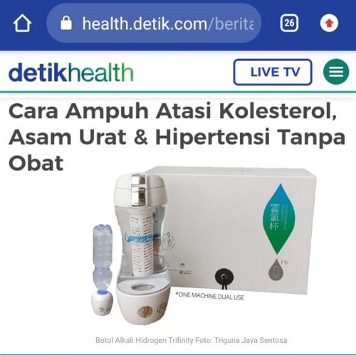 Botol hidrogen alkali trifinity sudah di liput oleh Media Detik